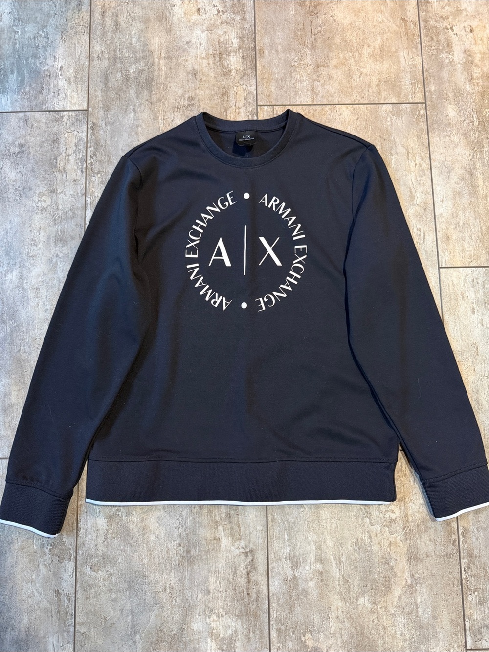 Women’s Armani Exchange Black Crewneck with White Circular A|X Logo Large